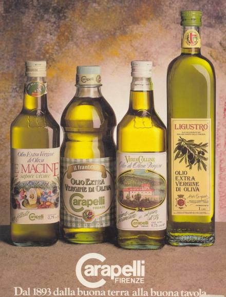 La pubblicitÃ  della Carapelli (del 1988) in cui compare la bottiglia di olio di oliva vergine
