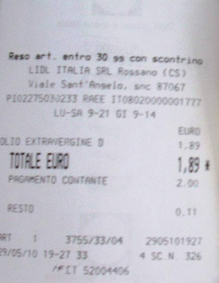 Lo scontrino della vergogna