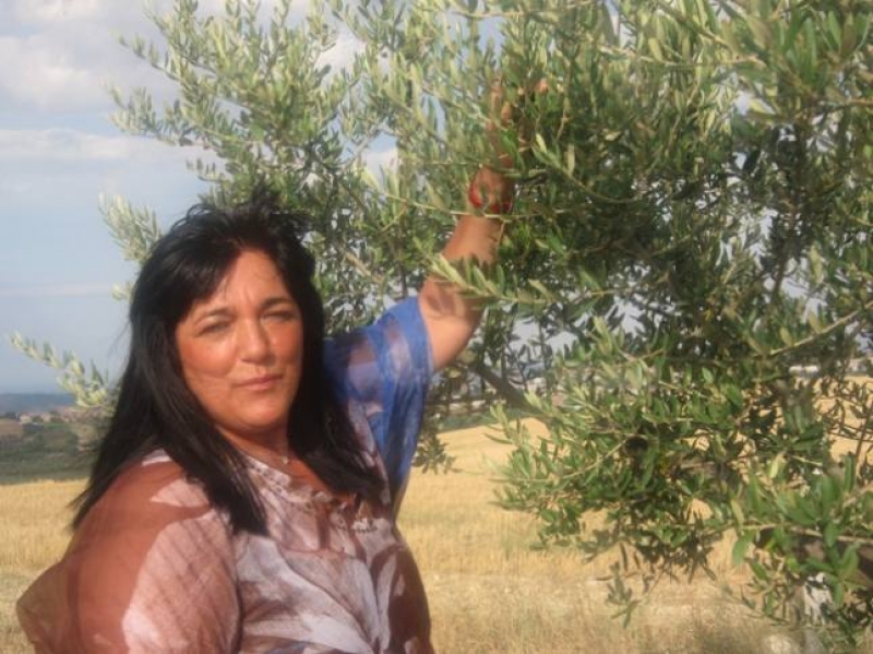 Flora saluta i suoi olivi e le olive che sorridono al tramonto